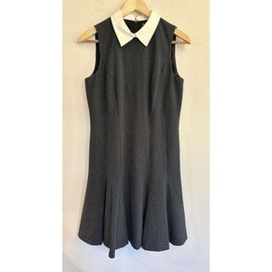 Lauren swiss dot black white dress with white collar sleeveless size 10‎